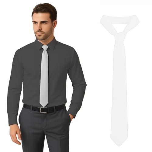 Man of Men White Adjustable Necktie for Business & Weddings