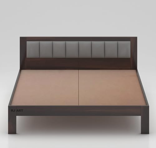 Image of Sheesham Wood King Size Bed Without Storage | Wooden Double Beds Cot for Bedroom Furniture | Palang Double Bed for Hotel (DIY- Customer Side Self Assembly) 1 Year Warranty - Walnut