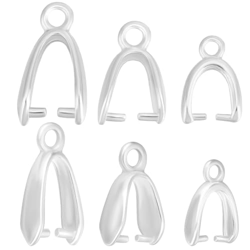 Beebeecraft 1 Box 30Pcs 3 Sizes 925 Sterling Silver Plated Pendant Pinch Bails Ice Pick Pinch Clip Bail Clasps Connectors Charm for DIY Necklace Jewellery Making