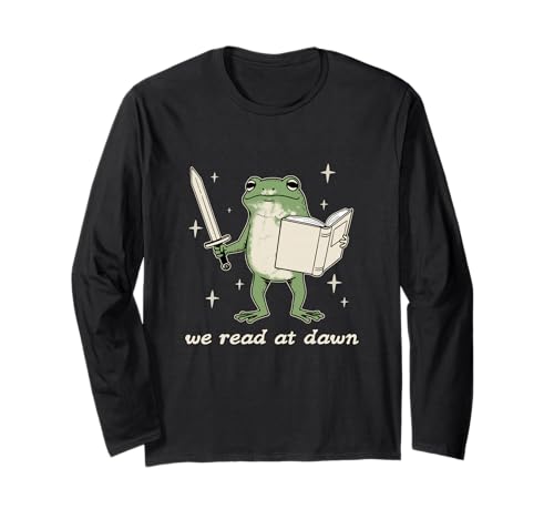We Read At Dawn Vintage - Funny Frog Reading Book, Frog Meme Long Sleeve T-Shirt