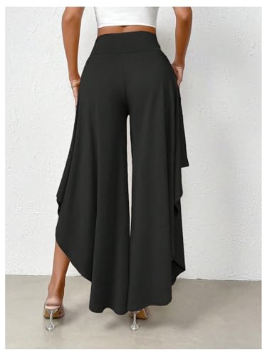 Floerns Women's High Waist Ruffle Asymmetrical Hem Wide Leg Flowy Long Trousers3