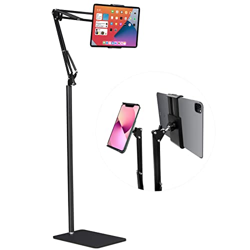 Support ipad Réglable sur Pied, Spessn Universel Métal Support Tablette de Lit 360 Degrés Rotatif pour iPad Air, iPad Pro, iPad Mini, Samsung Galaxy Tab et téléphones(Noir)