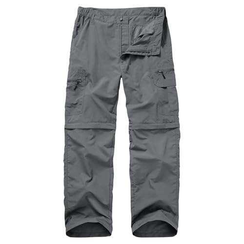 Winebox Walking Hiking Trousers Mens Convertible Zip Off Lightweight Quick Dry Breathable Cargo Fishing Safari Camping Travel Pants(Gery-38) Grey