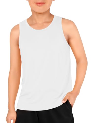 Haloumoning Boys Tank Tops Kids Sleeveless Crewneck Undershirts Workout T-Shirts 5-14 Years White