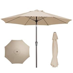 PatioKingdom 9FT Patio Umbrella Outdoor Market Umbrella with Push Button Tilt and Crank, Table Umbrella 8 Sturdy Fiberglass Ribs UV Protection Waterproof for Garden, Pool, Deck, Yard