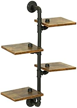 BOTAOYIYI Pipe Shelf, Industrial Pipe Shelving, 4 Tier Wall Book Shelf Corner Shelves with Wood Planks Wall Mounted Metal Floating Farmhouse Wall Rustic Decor Bookcase for Bathroom Bedroom Living Room