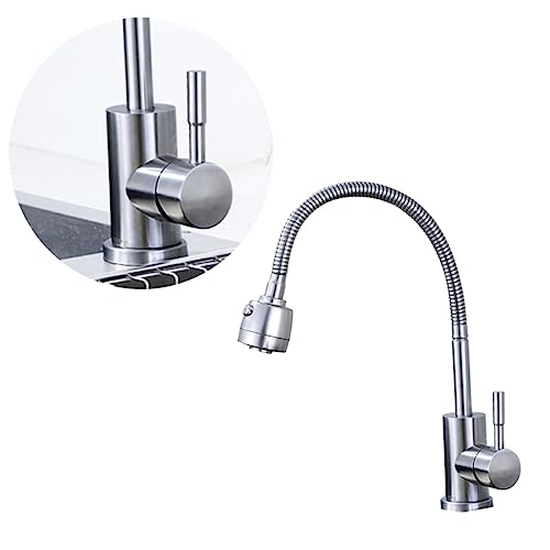 Vaguelly Grifo de Cocina Inoxidable con Mango Único y Rotación de Grifo de Agua Fría y Caliente para Lavabo y Fregadero Instalación Orificio