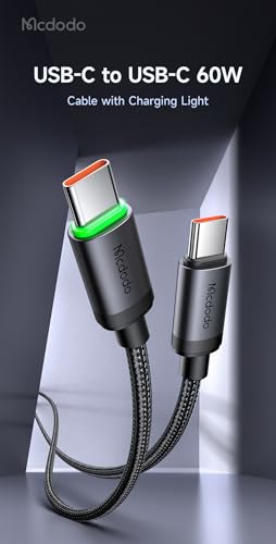 Image of Mcdodo 60W Type C to Type C Fast Charging Cable with LED Indicator, Nylon Braided USB C PD Data Cable, Aluminum Alloy, CarPlay Support for iPhone 17 /16 /15 Series, Samsung, OnePlus, MacBook (1 Meter)