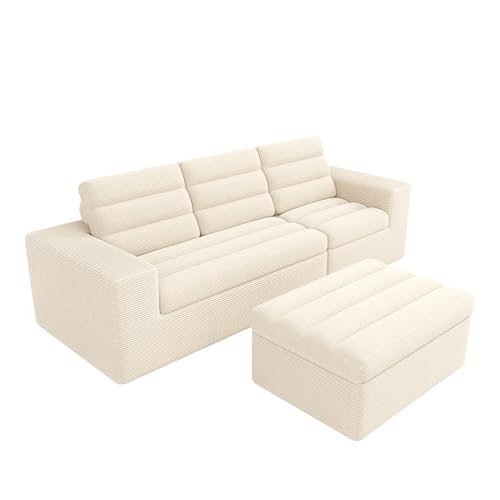 Sofá esquinero modular en L de pana beige sin marco combinable 5