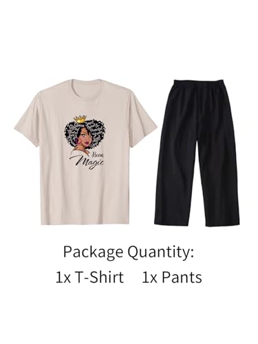 Image of Black History Pajamas, Graphic Matching Sets for Women, Magic Afro American Natural Hair Vintage Melanin T-Shirts and Pants