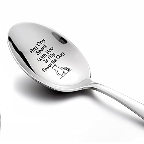 XQLZY Any Day Spent With You Is My Favorite Day Funny Engraved Spoon, Friendship Gifts for Best Friends, Friendship Quotes, Inspirational Gifts, Cereal Ice Cream Spoons for Men Women