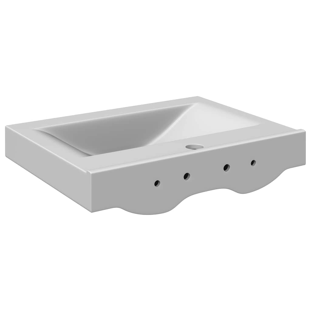Lavabo con rebosadero de 60 x 46 x 16 cm, cerámica plateada, lavabo empotrable y colgante, lavabo de mano para invitados y baño de invitados, lavabo moderno con orificio para grifo