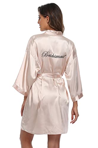 Image of Super Shopping-zone Women's Pure Bride Robes Embroidery Bridesmaid Robes Bridal Party Kimono Robe Wedding Sleepwear