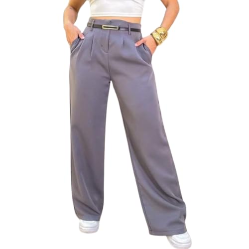 Calça Feminina Wide Leg Solta Alfaiataria Pantalona Social (BR, Alfa, GG, Regular, Regular, Cinza)