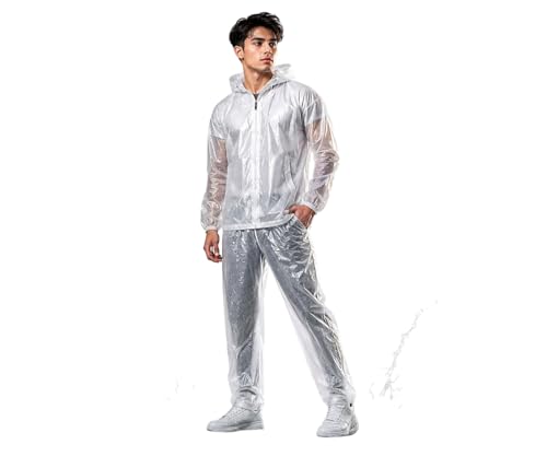 Image of Krystle Men's PVC Rainsuit with Hoods and Side Pocket, 100% Waterproof Portable Rainwear (Multicolor,Multisize)