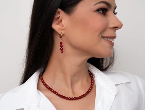 Beaded Gemstone Necklace for Women Red Boho Bead Choker Natural Stone Carnelian Necklaces Handmade Jewelry3