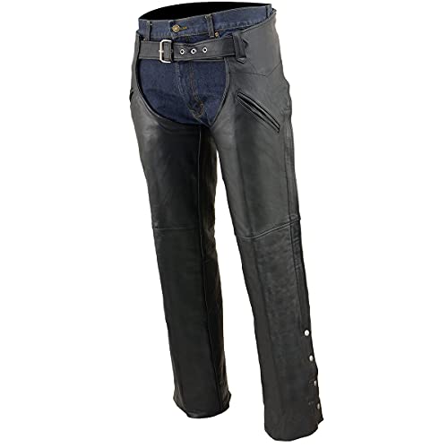 Milwaukee Leather SH1103-5X-BLACK Chaps For Men'S Black Leather Slash Pocket- Snap Out Thermal Lined Motorcycle Riders Chap- Sh1103-5X-Large thumb #4