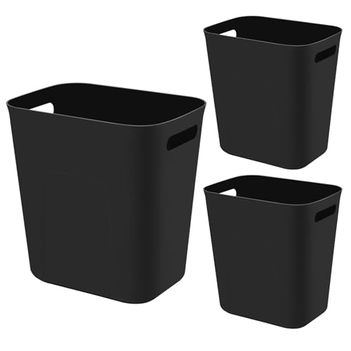 Image of Plastic Small Bathroom Trash Can Wastebasket, 3.5 Gallon, Black, 3 Pack