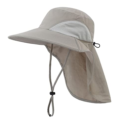 Mens Womens Outdoor Wide Brim Sun Hat with Neck Flap Mesh UV Protection Hat Fishing Hats