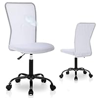 Armless Office Rolling Chair Mesh Small Computer Chair Ergonomic Swivel Office Chairs No Arms with Lumbar Support, Teen Desk Chairs Stool with Wheels Adjustable Task for Adults and Kids, White