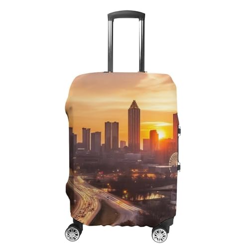 Atlanta City Sunset Landscape Luggage Cover, Washable Elastic Suitcase Cover Protector Fit 18-32 Inch Luggage