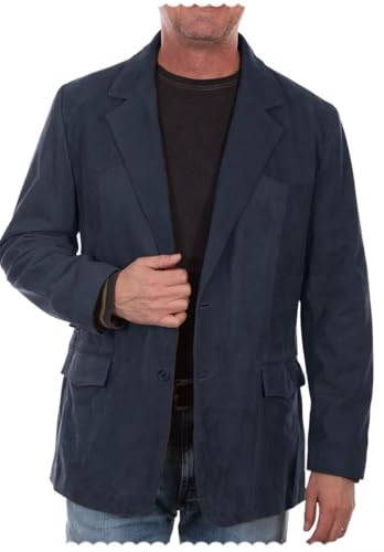 Men's V Neck Suede Blazer 2-Buttons Business Classic Faux Leather Jacket with Pockets