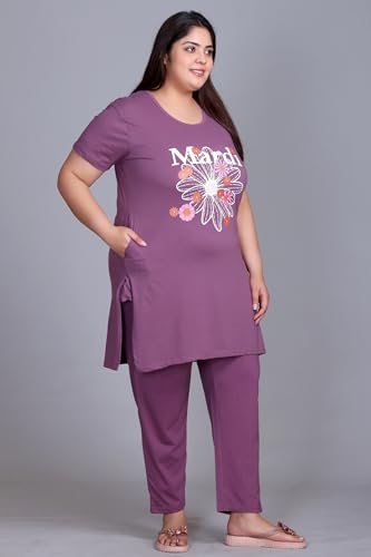 Image of In Love Women's Plus Size Graphic Printed Cotton Night Suit Set Short Sleeve
