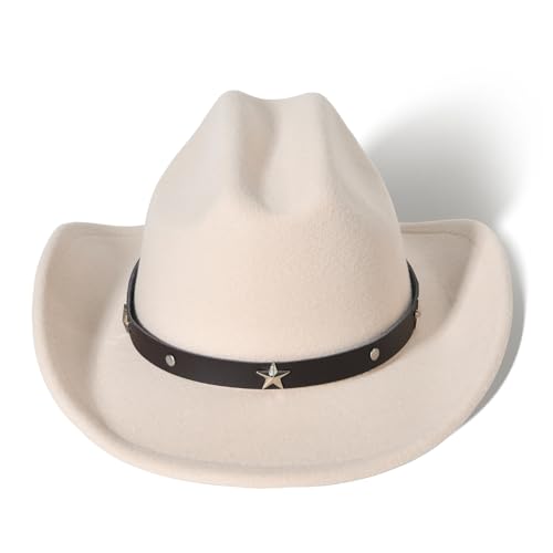 Image of Willheoy Kids Cowboy Hat for Girls Boys Western Cowgirl Hat with Buckle Belt Unisex Wide Brim Fedora Hat Dress Up Costume