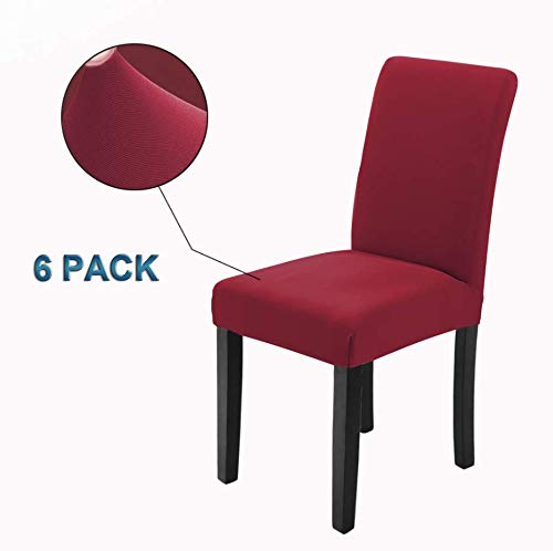 Veakii R Fundas para sillas Pack de 6 Fundas sillas Comedor, Lavable Comedor Asiento Cubre para el Comedor casero Modern Bouquet de la Boda, Hotel, Decor Restaurante（Rojo Vino）