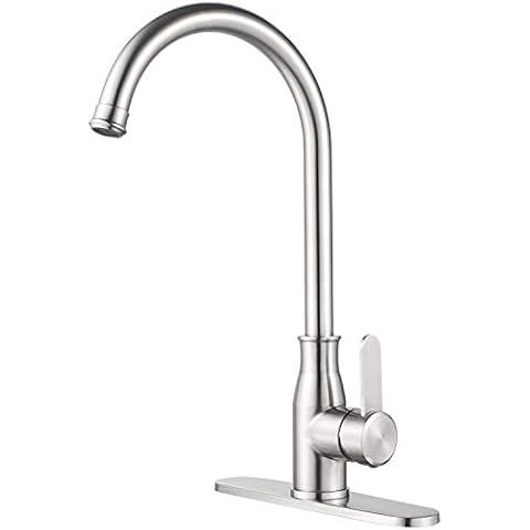 Kohonby Single Handle Kitchen Faucet Stainless Steel Brushed Nickel，Modern High Arc Kitchen Sink Faucet, Commercial Bar Sink Faucet One Hole with Deck Cover