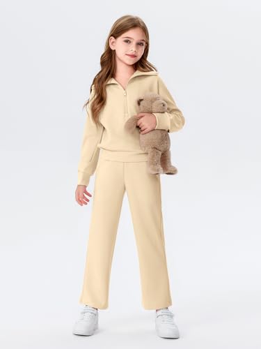 Image of Haloumoning Girls 2 Piece Outfits Sweatsuit Half Zip Long Sleeve Girls Sweat Outfits