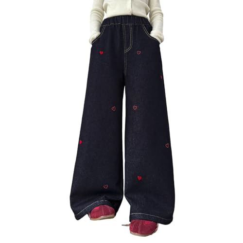 Jean large filles avec cœur style coréen pour adolescentes