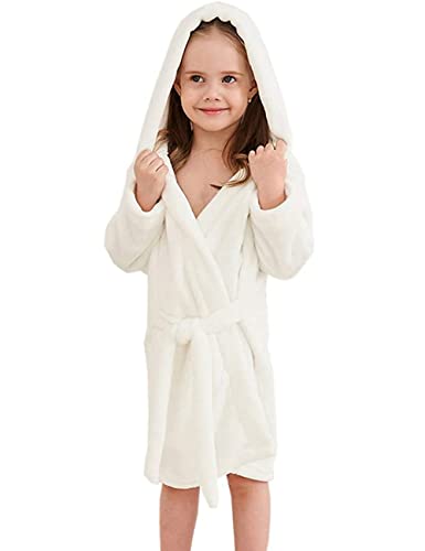 Girls Fleece Hooded Robes, Kids Soft Premium Fuzzy Bathrobe for Gifts, 2-12 Years3