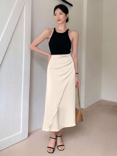 Skirts for Women Elegant High Waist Long Midi Skirt Solid Color Casual Vacation Skirt for Women4