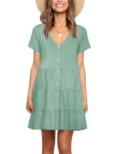 Image of Nova In Sky Women's Summer Dresses 2026 Short Sleeve V-Neck Casual Loose Swing Button Down Casual T Shirt Dresses