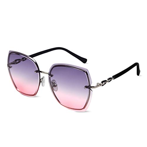 Rimless Sunglasses Oversized Women Transparent Gradient Glasses Diamond Cutting Rhinestone Decorated Frame UV400
