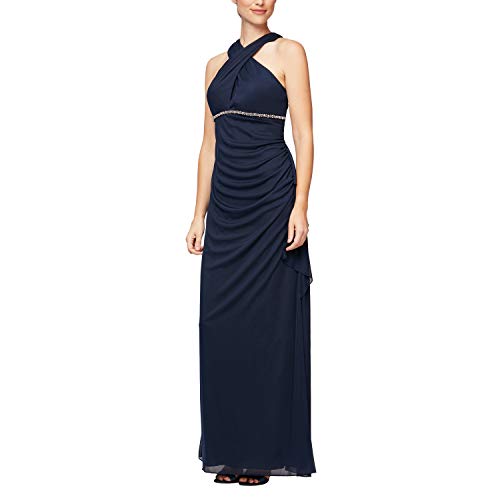 Image of Mesh Dress with Beaded Halter Style Neckline and Cascade Ruffle Detail Skirt
