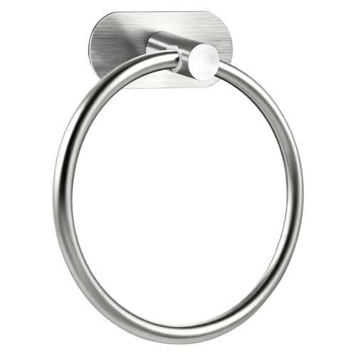 Handtuchring Handtuchhalter， 304 Edelstahl Wandmontage Rund Ohen Bohrer, Selbstklebend Handtuchhalter Bad, für Badezimmer, Küche und Wohnzimmer (Silver)