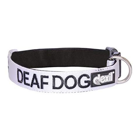 Dexil Limited Deaf Dog White Color Coded S M L XL Buckle Dog Collars Prevents Accidents by Warning Others of Your Dog in Advance (S-M Collar 10-17" Lx1 W) Cover