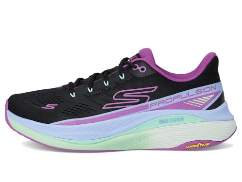 SKECHERS Women's Max Cushioning Propulsion Sneaker, Black/Purple, 11