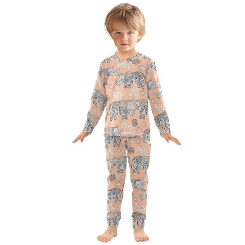 Pajama Sets Long Sleeve Rhino Pattern with Leaf Vintage Soft Comfy Sleepwear 2 Piece PJS 3-8T2