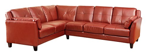 Homes: Inside + Out Maddina Tufted Faux Leather Sectional, Red #TOP22