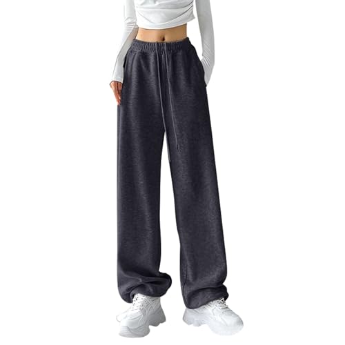 Generisch Pantalones de relajación para mujer, de moda, para tiempo libre, deportes, corte ancho, forma recta, ideal para el día a día y la oficina, gris, XL