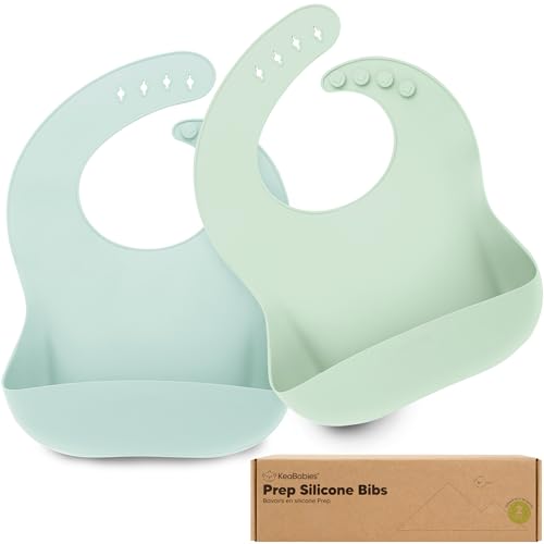 Image of KeaBabies 2-Pack Silicone Bibs for Babies, Toddlers Girl, Boy – Sturdy Food-Grade Baby Bibs for Eating, Large Food Catcher, Clean & Put On Easily, Waterproof Toddler Feeding Essentials(Pastel Sky)