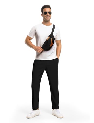 Rdruko Men's Lightweight Casual Pants Slim Fit Cotton Linen Pants Elastic Waist Summer Beach Pants with Pockets, Black, XL3