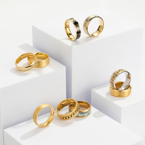 9 pieces/set men's golden/silver ring set (2 of which chain rotating rings relieve anxiety and stress) trendy and fashionable women's couple stainless steel rings4