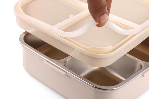 Image of YELONA 2-Layer Cartoon Shape Kids Lunch Box | Stainless Steel Inner, 3 Compartments | Airtight Leak-Proof BPA-Free Meal Box | 1120 ML + 70 ML Sauce Cup | School, Picnic Tiffin for Girls & Boys