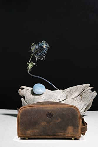 10" Premium Leather Toiletry Travel Pouch With Waterproof Lining | King-Size Handcrafted Vintage Dopp Kit By Aaron Leather Goods (Oil Brown) #TOP7