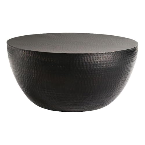 Modway Mella Metal Hammered 32 Inch Coffee Table in Black – Modern Living Room Drum Center Coffee Table
