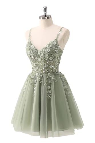 Dydsz Spaghetti Strap Appliques Homecoming Dresses for Teens HOCO Dress Tulle Short Prom Dress for Women2